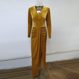 Niulatu V-Neck Long Sleeve Split Velvet Prom Dress HZ0113