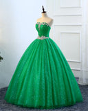 Niulatu Green Sequins Tulle Long A Line Beaded Prom Dress, Formal Dress HZ0113