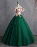 Niulatu Green Tulle Off Shoulder Long Customize Prom Dress, Evening Dress With Sleeve HZ0113