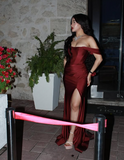 Niulatu Burgundy Off The Slit Mermaid Evening Dress Formal Prom Dress HZ1007