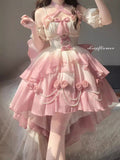 Vintage Ball Gown Halter Short Sleeves 16th Ombre Pink Birthday Dress Lolita Dress Birthday Outfits HZ1214