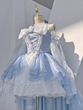 Vintage Ball Gown Strapless Light Blue Organza Summer 18th Birthday Dress Lolita Dresses Birthday Outfits HZ1214