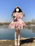 Sweet Ball Gown Lolita Outfits Short Sleeves Pink 16th Birthday Dress Lolita Summer Dress Birthday Outfits HZ1214