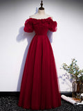 Niulatu burgundy tulle long prom dress burgundy evening dress HZ1110