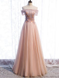 Niulatu tulle sequin long prom dress pink tulle formal dress HZ1110