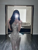Niulatu Mermaid Scoop Tulle Sequin Long Prom Dresses HZ1110