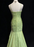 Niulatu Green Mermaid Satin Beaded Sequin Evening Dress Spaghetti Strap Long Prom Dress HZ1007