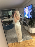 Niulatu Printed Corset Front-Slit Satin Prom Dress Formal Evening Dress HZ1007
