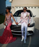 Niulatu Pink Sequin Beaded Mermaid Evening Dress Prom Dress HZ0113