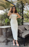 Niulatu White Strapless Prom Dress Simple Evening Dress HZ1007