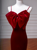 Niulatu Burgundy Velvet Slit Mermaid Evening Dress Long Prom Dress HZ1007