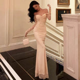 Niulatu Mermaid Off The Shoulder Tulle White Satin Long Prom Dress Evening Dresses HZ1110