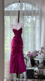 Niulatu Mermaid Spaghetti Strap Pleated Satin Prom Dress Date Dress Wedding Guest Dress HZ0113