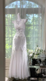 Niulatu Mermaid V Neck Shiny Rhinestone White Chiffon Prom Dress Date Dress HZ0113