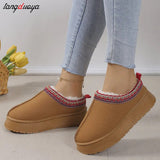 Niulatu Women 2025 New Fur Short Plush Flip Flops Platform Slippers Winter Shoes Casual Home Cotton Shoes Warm Flats Boots Mules Zapatos DJSE