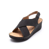 Niulatu Women's Sandals Summer Shoes For Women New Ladies Sewing Hollow Out Wedges Female Casual Pu Leather Platform Retro Sandal DJSE