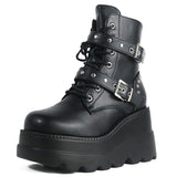 Niulatu Autumn Winter Women's Knee High Boots Gothic Punk Wedges High Heels Platform Motorcycle Boots Cosplay Shoes For Woman DJSE