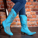Niulatu Cowboy Embroidery Chunky Heel Slip On Western Women Boots Autumn Vintage Top Quality Autumn Floral Brand Shoes DJSE