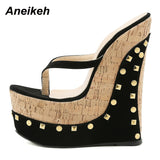 Niulatu Shoes Summer Flock Wedges Party Fashion Classics Big Yards Modern Thong Beach Mules Sandalias Platform Geometric DJSE