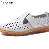 Niulatu Shoes Fashion 2025 Solid Hook & Loop Cozy Genuine Leather Shoes Women Rubber Hollow Soft Flat Shoes Women DJSE