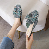 Niulatu Women's Summer Wear 2025 New Flat Bow Muller Shoes Large Size 41-43 Baotou Half Drag Fashion Rhinestone Lazy Shoes DJSE