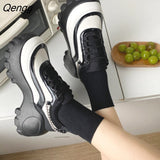 Niulatu Sneaker Boots Spring Women Casual Shoes Metal Chain Design 7cm High Heels Lace Up Shoes For Woman Ankle Boots DJSE