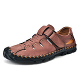 Niulatu Summer Sandals Men Breathable Leather Shoes Man Retro Outdoor Men Sandals Antiskid Beach Sandals Hollow Shoes Footwear DJSE