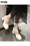 Niulatu Heels Elegant Bow Square Toe Black Fashion Women&#39;s Pumps Thick Heel Wedding Party Pearl Lace Wedding Shoes for Women DJSE