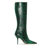 Niulatu New Green Serpentine Autumn Winter Long Boots Women's Shoes Stiletto Heel Tip Back zipper Fashion Women Boots Big DJSE