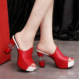 Niulatu Sole Slippers Women Sexy High Heel Mules Clogs Black Peep Toe Platform Mules Emal Slip on Sandals Shoes DJSE