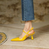 Niulatu New Women Pointed Toe Slip on Mules Shoes Ladies Thin Low Heel Slingback Buckle Strap Outside Slides Female Woman Sandal DJSE