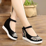 Niulatu Women Red Summer Footwear Ankle Strap Spring Autumn Pumps China Beijing Embroiders Wedges Heels 2025 Buckle Cloth Shoes DJSE