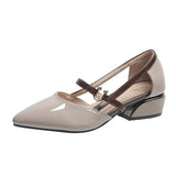 Niulatu Fashion Pointed Sandals Feminine Fashion Buckle Strap Square Heel Patent Leather Women's Shoes Baotou Sandals Zapatos DJSE