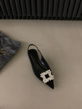 Niulatu Black Baotou Sandals Fairy Shoes 2025 New Spring And Summer Pointed Diamond Single Shoes DJSE