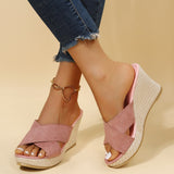 Niulatu Wedge Slippers For Women Weave Thick Soled Peep Toe Sandals Woman Plus Size Casual Beach Flip Flops Platform Shoes DJSE