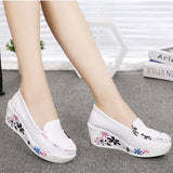 Niulatu Shoes Loafers For Women 2025 Wedges Sneakers Floral Single Woman White Shoes Platform Breathable Female Vulcanized Shoes DJSE