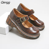 Niulatu Arrival Japanese Style Vintage Buckle Mary Janes Shoes Women'S Shallow Mouth Casual Student Leather Shoes Thick Bottom DJSE