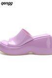 Niulatu Sandals For Women Wedge Slingback Fashion Metallic Glitter Open Toe Slipper Shoes Summer Casual Slip On Sandals DJSE