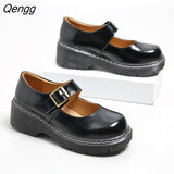 Niulatu Arrival Japanese Style Vintage Buckle Mary Janes Shoes Women'S Shallow Mouth Casual Student Leather Shoes Thick Bottom DJSE