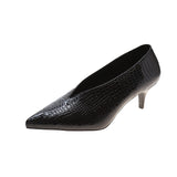 Niulatu V-Neck Patent-Leather Single Women Shoes High Heels Spring Versatile Retro Chunky Single Shoes Zapatos De Mujer Black DJSE