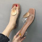 Niulatu Heels Elegant Slippers Women New Summer Shoes Woman Metal Buckle Transparent Square Low Heels Mules Shoes Female Strap DJSE