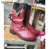Niulatu Women's Winter Mid-Calf Boots Flock Winter Shoes Ladies Fashion Snow Boots Shoes Thigh High Suede Warm Botas Zapatos De Mujer DJSE