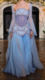 Niulatu A Line Off The Shoulder Maxi Long Party Light Blue Chiffon Prom Dresses Evening Dress SD2395