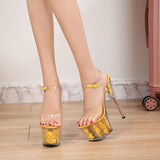 Niulatu Women Sandals High Heels 17cm Fine heel Waterproof Sandals Female Shoes Flowers Platforms 7cm Transparent Crystal Wedding Shoes DJSE