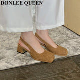 Niulatu Women Shoes Slingbacks Thick Heel Sandals Elegant Pumps For Party Wedding Shoe Square Toe Sandal Slip On Mule Shoe Mujer DJSE