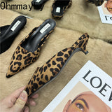 Niulatu Toe Mules Fashion Leopard Print Women Slippers Casual Women's Shoes Women Low Heels Elegant Ladies Outdoor Slide DJSE
