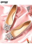 Niulatu Woman Square Buckle Crystal Pointed Toe Flats Glitter Shallow Slip On Comfy Loafers Bling Bling 33-44 Moccasins DJSE