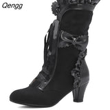 Niulatu Ankle Boots For Women Autumn Winter High Heels Party Punk Short Boots Ladies Big Size Bottines Femme Black Blue DJSE