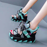 Niulatu Leisure Lady Platform Chunky Sandals Mixed Color Shoes Sports Wedge White Sandals Women High Heel Beach Casual Shoes 34 DJSE
