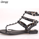Niulatu Women Rainbow Color Rivet Sandals 2025 New Women Shoes Peep Toe Rainbow Shoes Woman Gladiator Sandals Ankle Strap Flats DJSE
